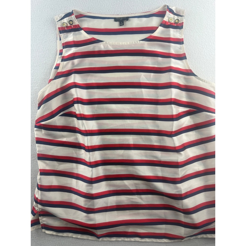 Talbots Plus Size X Red White Blue Striped Sleeveless Shell Button Shoulder Top